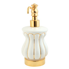 Дозатор жидкого мыла настольный, керамика белая с золотым декором, золото Migliore Olivia