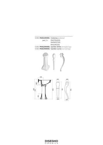 Disegno ceramica Paolina, пъедестал для раковин PA07054101, PA09057101, PA11061101, цвет белый глянцевый