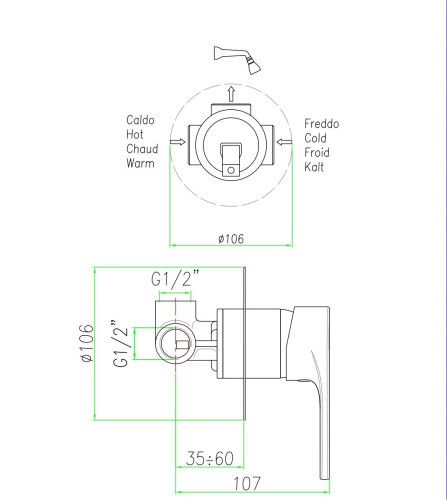 Fiore Kera, однорычажный встраиваемый смеситель для душа с круглым основанием, цвет черный матовый