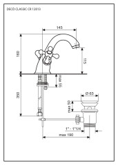 Emmevi Deco Classic, смеситель с донным клапаном для раковины, цвет золото