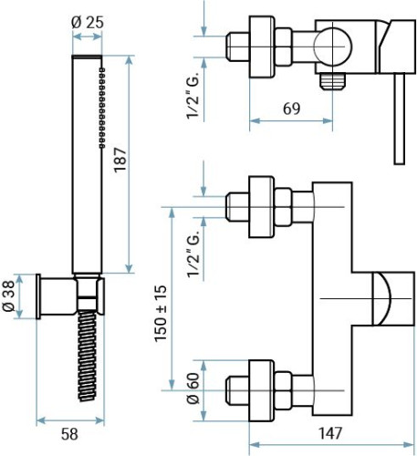 Emmevi Piper, однорычажный смеситель для душа с набором для душа, цвет черный матовый