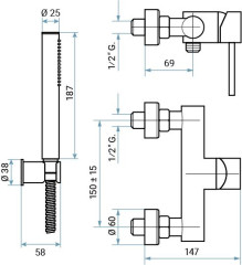Emmevi Piper, однорычажный смеситель для душа с набором для душа, цвет черный матовый