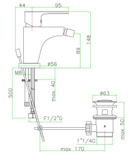 Fiore Kera, однорычажный смеситель для биде с донным клапаном, цвет хром