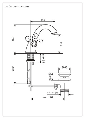 Emmevi Deco Classic, смеситель с донным клапаном для раковины, цвет хром