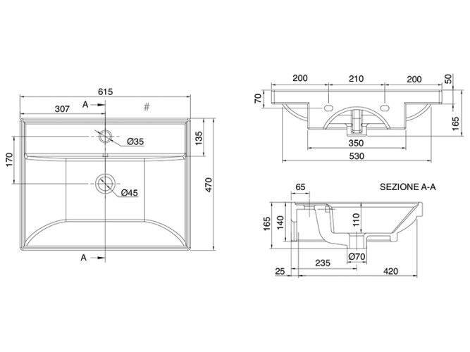 Раковина встраиваемая/подвесная Scarabeo ML 3004
