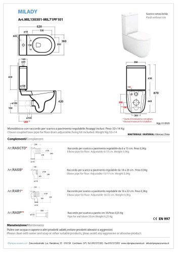 Olympia Milady, напольный безободковый унитаз моноблок 64x37 см, цвет черный глянцевый