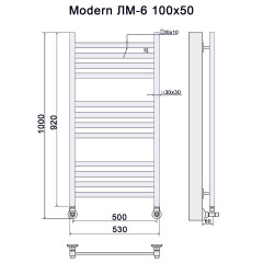Полотенцесушитель Ника MODERN ЛМ-6 100/50 RAL9016 белый матовый с вентилями (комплект люкс)