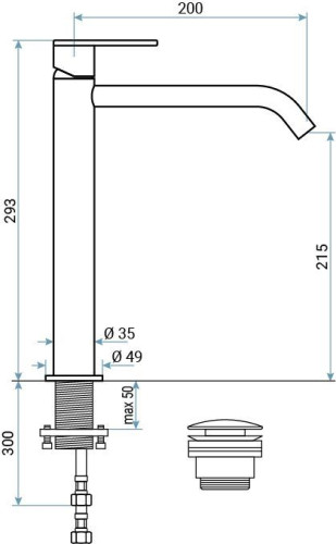 Emmevi Filobrass, высокий однорычажный смеситель для раковины (излив 20 см), рукоятка без стержня, с донным клапаном click-clack, цвет зачищенное золо