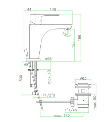 Fiore Kera, однорычажный смеситель для раковины с донным клапаном, цвет хром