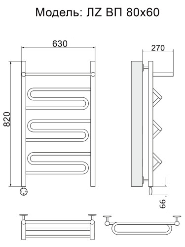 Полотенцесушитель Электрич. Ника CURVE ЛZ ВП 80/60 левый тэн