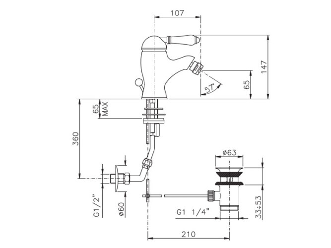 Смеситель для биде NICOLAZZI EL CAPITAN 3403BZ75