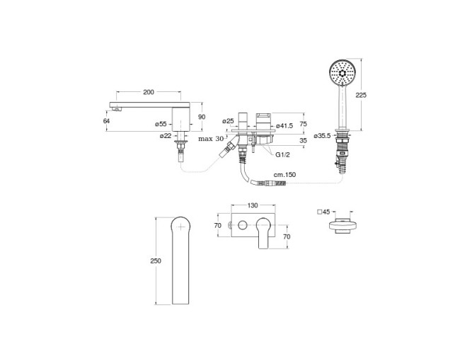 Смеситель на борт ванны CRISTINA OMEGA OG12113