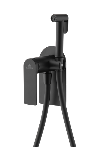 07157-C Смеситель встраиваемый с ГИГ. душом (ЧЕРНЫЙ) GANZER (10/1шт)