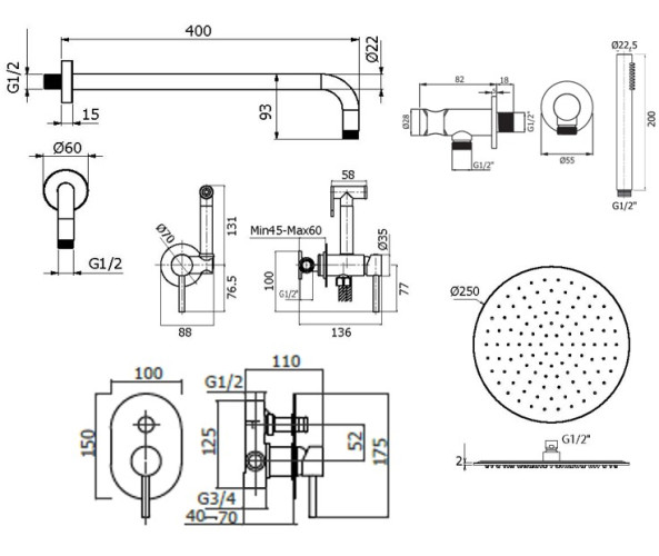 Комплект для душа Plumberia Selection IXO KITZXO15NO