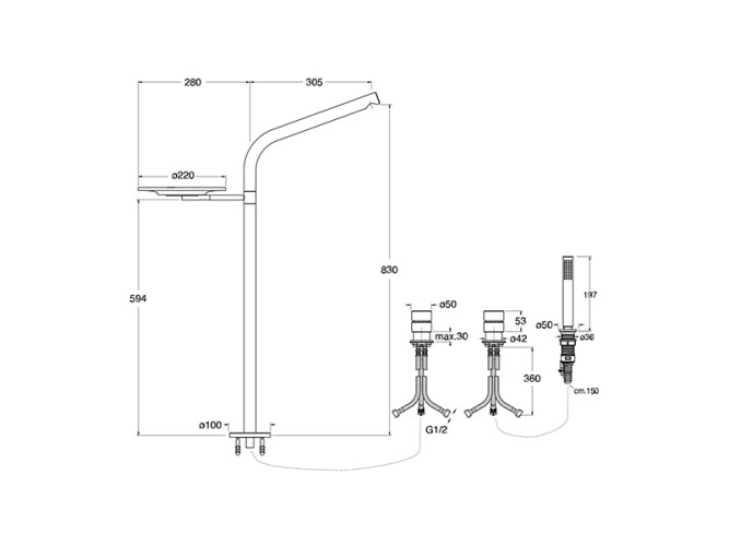 Смеситель для ванны для монтажа на бортике CRISTINA SX SX12328