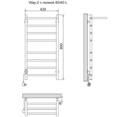 Полотенцесушитель Электрич.кабельный Ника WAY-2 80/40 с полкой левый тэн