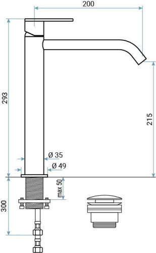 Emmevi Filobrass, высокий однорычажный смеситель для раковины (излив 20 см), с донным клапаном click-clack, цвет зачищенное золото