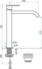 Emmevi Filobrass, высокий однорычажный смеситель для раковины (излив 20 см), с донным клапаном click-clack, цвет зачищенное золото