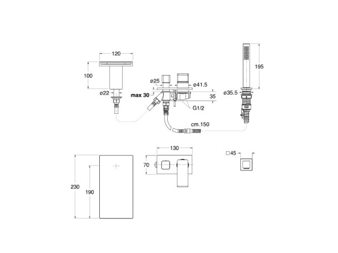 Смеситель на борт ванны CRISTINA QUADRI S QS18172