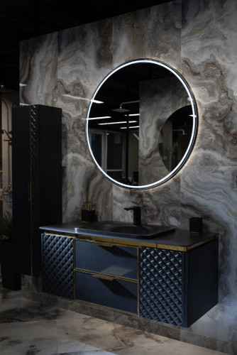 Зеркало Vallessi круглое черная рама, 100см
