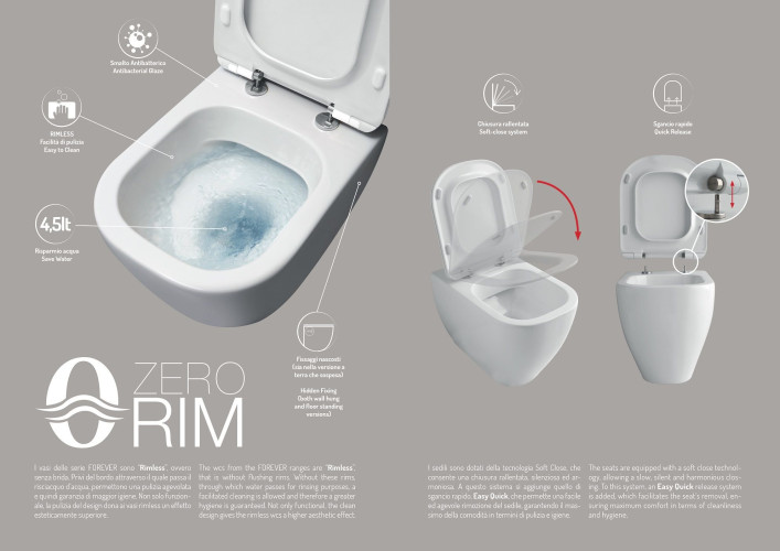 Disegno ceramica Skip, комплект напольного безободкового унитаза (выход в стену) с быстросъемным сиденьем  микролифт, цвет белый глянцевый